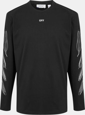Off-white Mens Off White Crew Neck Long Sleeve Regular Fit T-Shirt in Black-White - Size X-Small
