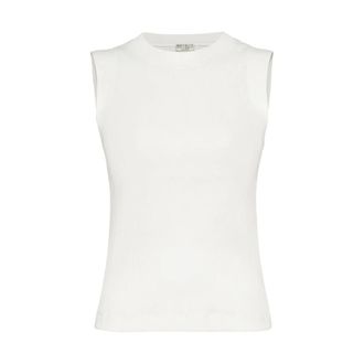 Brunello Cucinelli Brunello Cucinelli, Sleeveless Tops, female, White, Size: XS Ribbed Cotton Jersey Top with Monile