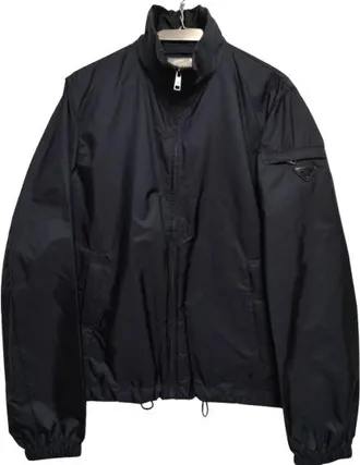 Prada Black Zip Front Drawstring Wind Jacket Size XXL