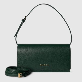 Gucci Mini Pouch With Strap, Green, Leather