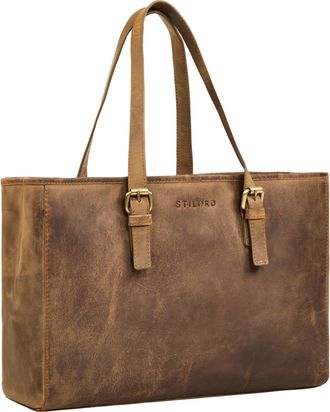 STILORD Gaby Real Leather Tote Bags for Women Large Shoulder Bag with Multiple Compartments for 13.3 Inch Laptop for Office College Ladies Handbags Genuine Le