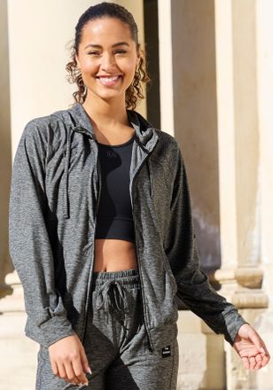 Vivance Funktions-Kapuzensweatjacke VIVANCE ACTIVE, Damen, Gr. XL (48/50), schwarz meliert, Trikot, Obermaterial: 88% Polyester, 12% Elasthan, meliert, bequem