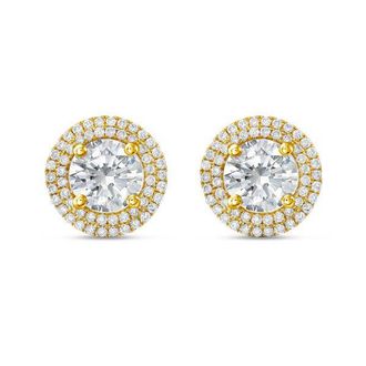 Diana M. Jewels 14kt yellow gold lab grown round diamond halo earrings weighing 15.00 cts tw