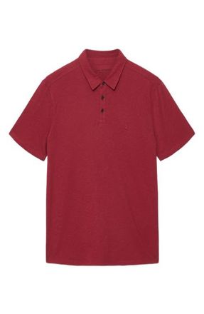 John Varvatos Victor Embroidered Peace Sign Organic Cotton Slub Polo in Cranberry at Nordstrom, Size Xx-Large