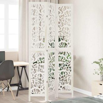 vidaXL Biombo Separador De 3 Paneles Madera Maciza Paulownia Blanco Vidaxl