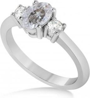 Allurez Oval Salt & Pepper & White Diamond Three-Stone Engagement Ring 14k White Gold (1.20ct)
