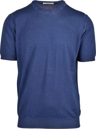 KANGRA Blue Classic Crew Neck Cotton Knit Top