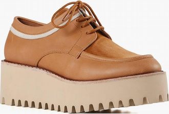 All Black Womens Striped Ox Flatform In Camel