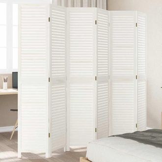 vidaXL Biombo Separador De 6 Paneles Madera Maciza Paulownia Blanco Vidaxl