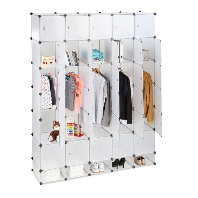 Relaxdays XXL Kleiderschrank Stecksystem, 25 Fächer, 5 Kleiderstangen, Schlafzimmerschrank HxB 234x180 cm, transparent ab 94,99 €