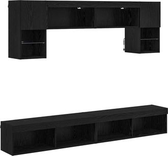 vidaXL Unidades De Tv De Pared Con Led 6 Pcs Roble Negro Vidaxl
