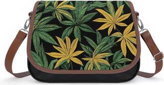 Generic Green Weed Crossbody Bags for Women Fashion Leather Shoulder Handbags With Adjustable Strap