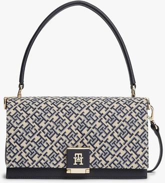 Tommy Hilfiger Womens Monogram Clasp Jacquard Crossbody Bag - Blue