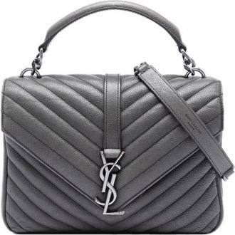 Saint Laurent Pre-owned College Satchel - Dames - Vintage Handtas - Grijs - ONE Size - Leer - Vintage