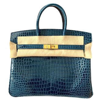 Herm&egrave;s Crocodile Porosus Lisse Vert Bosphore Birkin 25cms with Gold Hardware