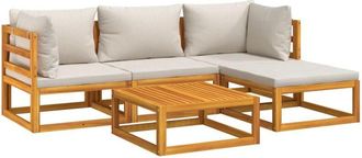 vidaXL Set Muebles De Jard&iacute;n 5 Pzas Madera Maciza Y Cojines Gris Claro Vidaxl
