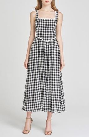 Wayf x Styled by COCO! Gracie Gingham Linen Blend Midi Dress in Black Gingham at Nordstrom Rack, Size X-Small