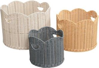 Happimess Maris Resin/Metal Scalloped Edge Nesting Storage Baskets with Handles in Almond/natural/gray at Nordstrom