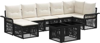 vidaXL Conjunto De Sof&aacute;s De Jard&iacute;n 8 Uds. Negro Y Blanco Crema Vidaxl