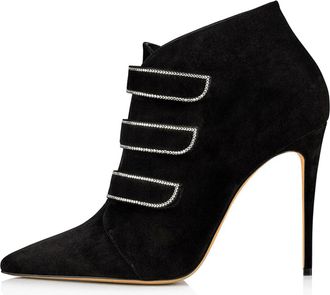 Generic Women Pointed Toe Stiletto Heels Short Booties Fashion Suede Rhinestones Bride Dress Heels Ankle Boots Comfort Sexy Office Work Party Shoes Boot,Black