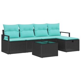 vidaXL Juego De Sof&aacute; Con Coj&iacute;n 6 Pcs Negro Y Turquesa Rat&aacute;n Sint&eacute;tico Vidaxl