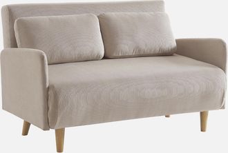 Sweeek Sweeek - Sof&aacute; Cama De Pana De 2 Plazas Con Patas De Madera, Panam, Beige, 130x77x83 Cm