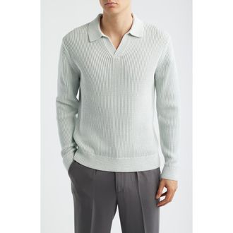 Reiss Dunbar Johnny Collar Sweater in Soft Sage/White at Nordstrom, Size Xx-Large