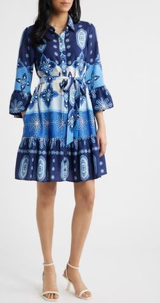 Julia Jordan Print Tie Waist Shirtdress in Blue Multi at Nordstrom, Size X-Small