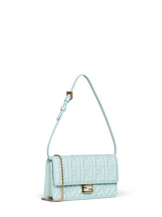 Fendi Womens Wallet-On-Chain Baguette Light Green Lambskin Bag