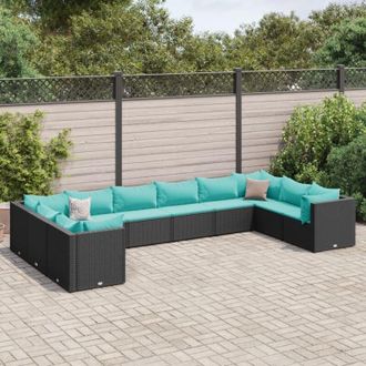 vidaXL Set De Muebles De Jard&iacute;n 10 Pzas Cojines Rat&aacute;n Sint&eacute;tico Negro Vidaxl