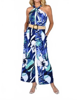Frank Lyman Design Floral Print Halter Jumpsuit In White/puple