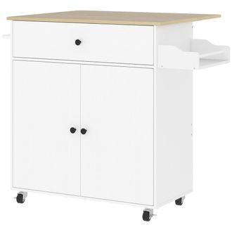 STILVORA Carro De Cocina Con 1 Caj&oacute;n Y 2 Puertas, Encimera Abatible Y Estante Ajustable, 106x42x87 Cm, Blanco