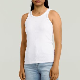 G-Star Tanktop G-STAR Ribbed Tanktop, Damen, Gr. XXL (44), weiss (wei&szlig;), Single Jersey, Obermaterial: 95% Baumwolle, 5% Elasthan, unifarben, gerade normal, R