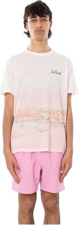 MC2 Saint Barth Tops, Heren, Wit, M, Linnen, Ecstasea Light Linen Sunset Tee