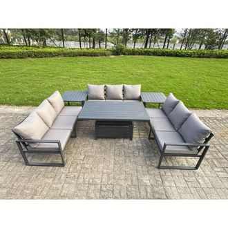 Fimous Aluminum U-Shaped 9-Seater Dining Set with Lifting Table in Dark Grey