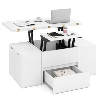 Costway Costway Lift Top Coffee Table with 4 Storage Stools in White