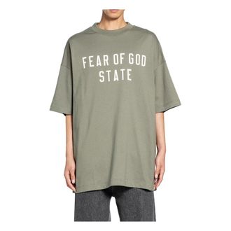 Fear of God T-Shirts, male, Green, Size: XL Vintage Logo Tee Moss Cotton Jersey