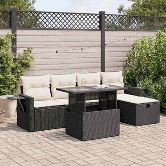 vidaXL Set De Sof&aacute;s De Jard&iacute;n 6 Piezas Y Cojines Rat&aacute;n Sint&eacute;tico Negro Vidaxl