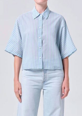 A Gold E Merrin Shirt In Wirrel Stripe Powder Blue