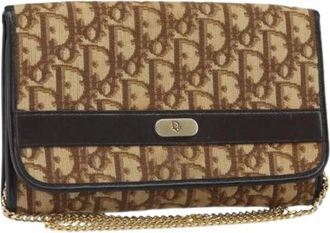 Dior Pre-owned Clutches, female, Beige, Size: ONE SIZE Pre-owned Vintage Trotter Canvas Shoulder Bag