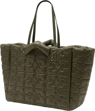Ganni Womens Quilted Synthetic Tote Green