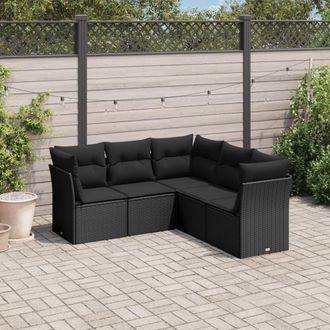 vidaXL Vidaxl - Set De Muebles De Jard&iacute;n 5 Pzas Y Cojines Rat&aacute;n Sint&eacute;tico Negro