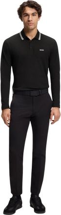 HUGO BOSS Heren Plisy poloshirt met lange mouwen (Zwart)