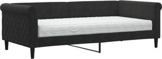 vidaXL Sof&aacute; Cama Con Colch&oacute;n Terciopelo Negro 90x190 Cm Vidaxl