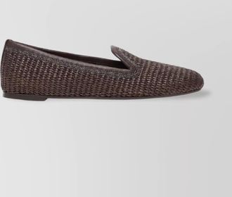 Brunello Cucinelli woven texture round toe flat sole slippers