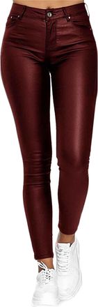 Generic JIER Women Faux Leather Trousers PU Mat High Waisted Pull On Legging Waterproof Pants Wet Look Latex Imitation Stretchy Jeans (Wine Red,XL,XL)