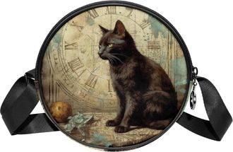 Generic Circle Crossbody Bag for Women, Cat Small Sling Bag Daypack with Zipper Adjustable Shoulder Straps Casual Ladies Girls Round Purse