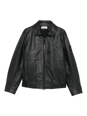 Stone Island panelled zip-fastening leather jacket - men - Bovine Leather/Polyester/Polyamide - S - Black