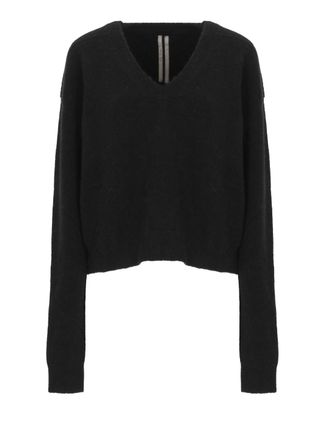 Rick Owens Black Elasticated V-Neck Cropped Sweater
