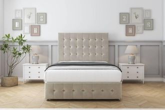 Comfort Beds Florence Plush Divan Set 2 Drawers-54 Headboard-Footboard in Cream | Size: Small Double